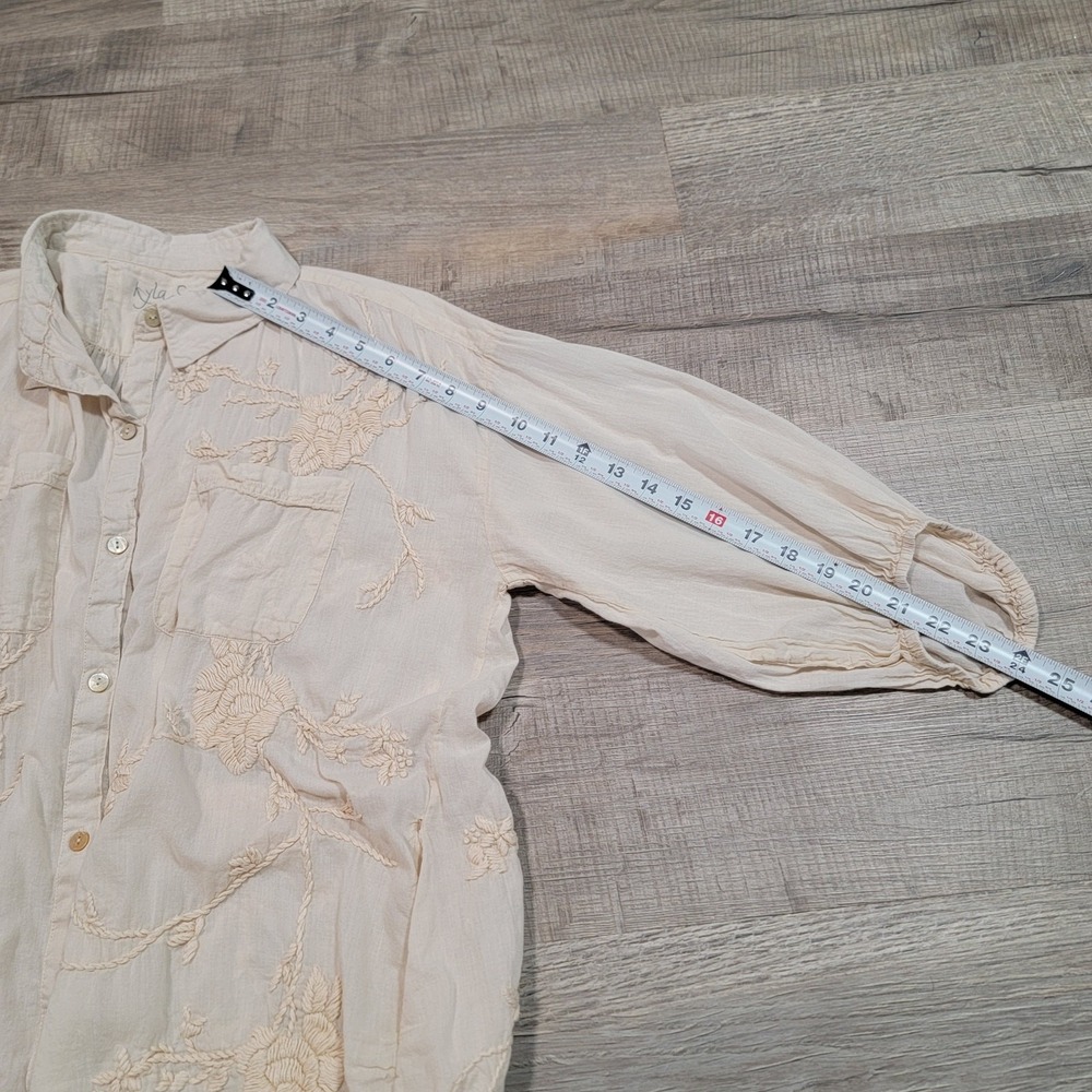 Kyla Seo Anthropologie Embroidered Cotton Gauze Button Up Shirt Pockets Small - Picture 9 of 9